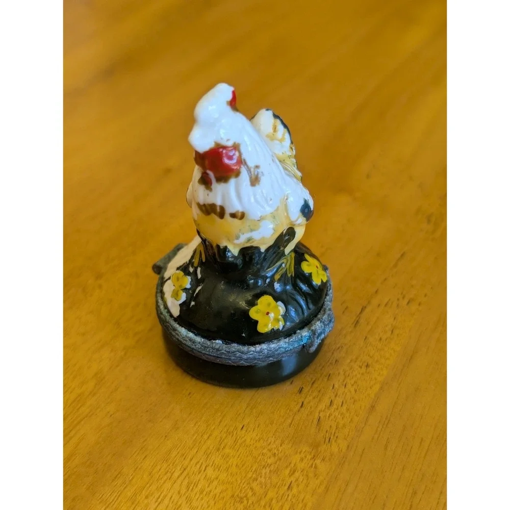 Vintage Ceramic Chicken Rooster Mini Hinged Lid Trinket Box with Chick Figurine